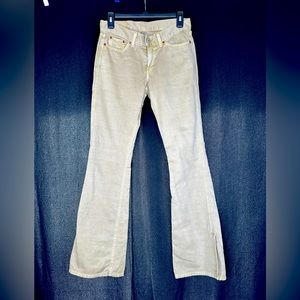 Lucky Brand Vintage Women Size 4 Tan Cotton Dungarees Bootcut Jeans Made USA